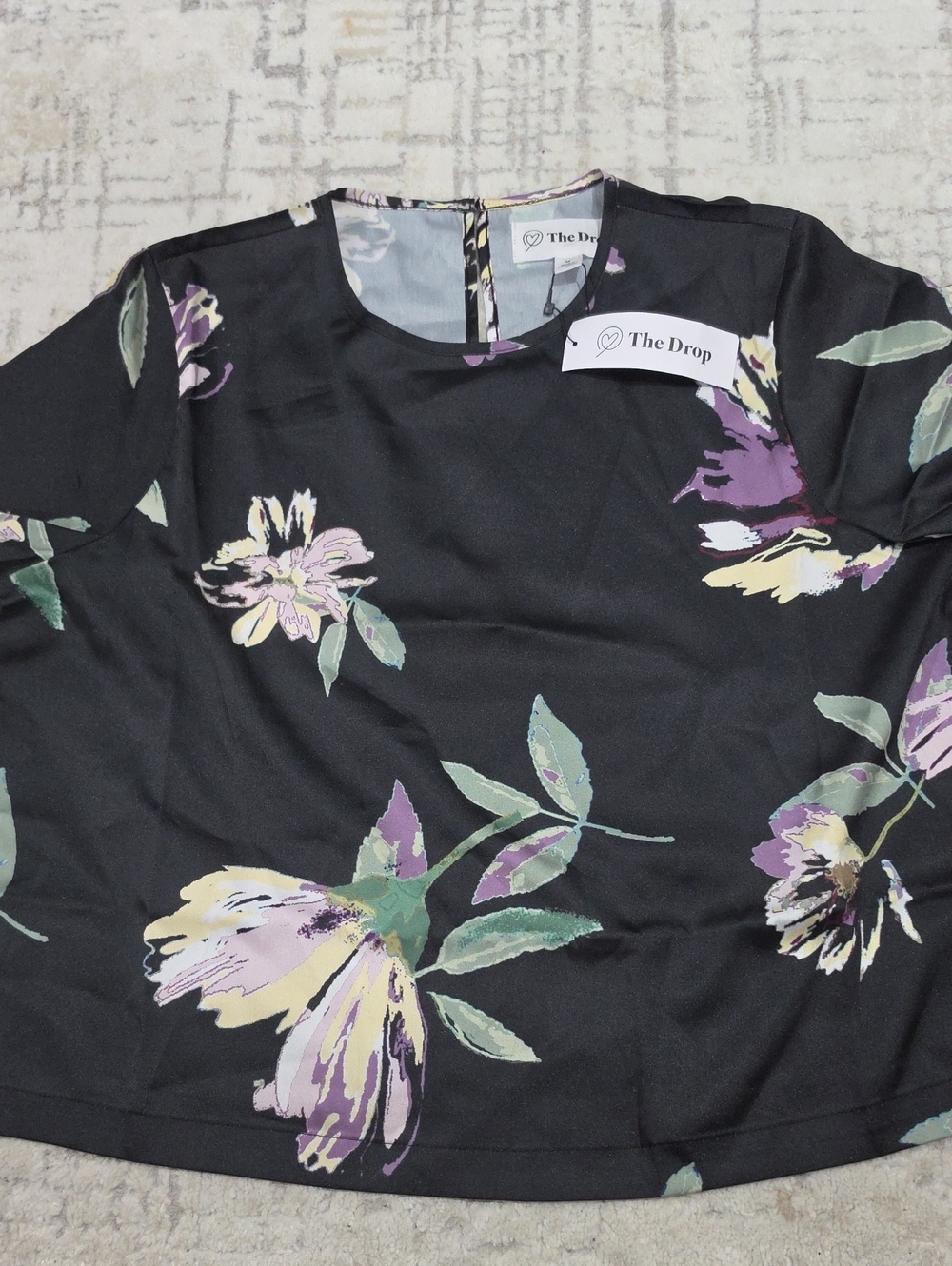 The Drop Black Floral Crewneck Blouse - Women's